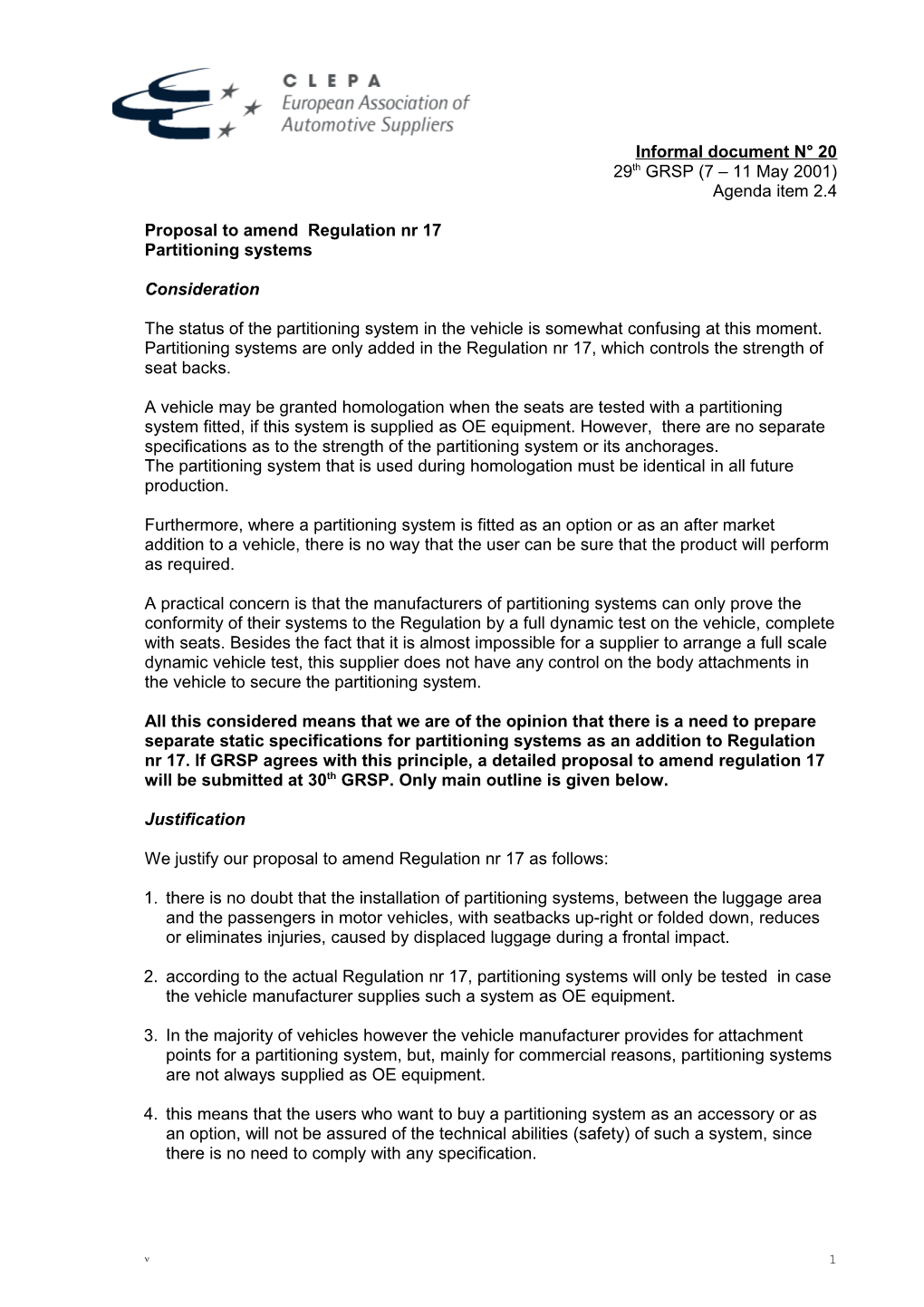 Proposal to Amend Regulation Nr 17