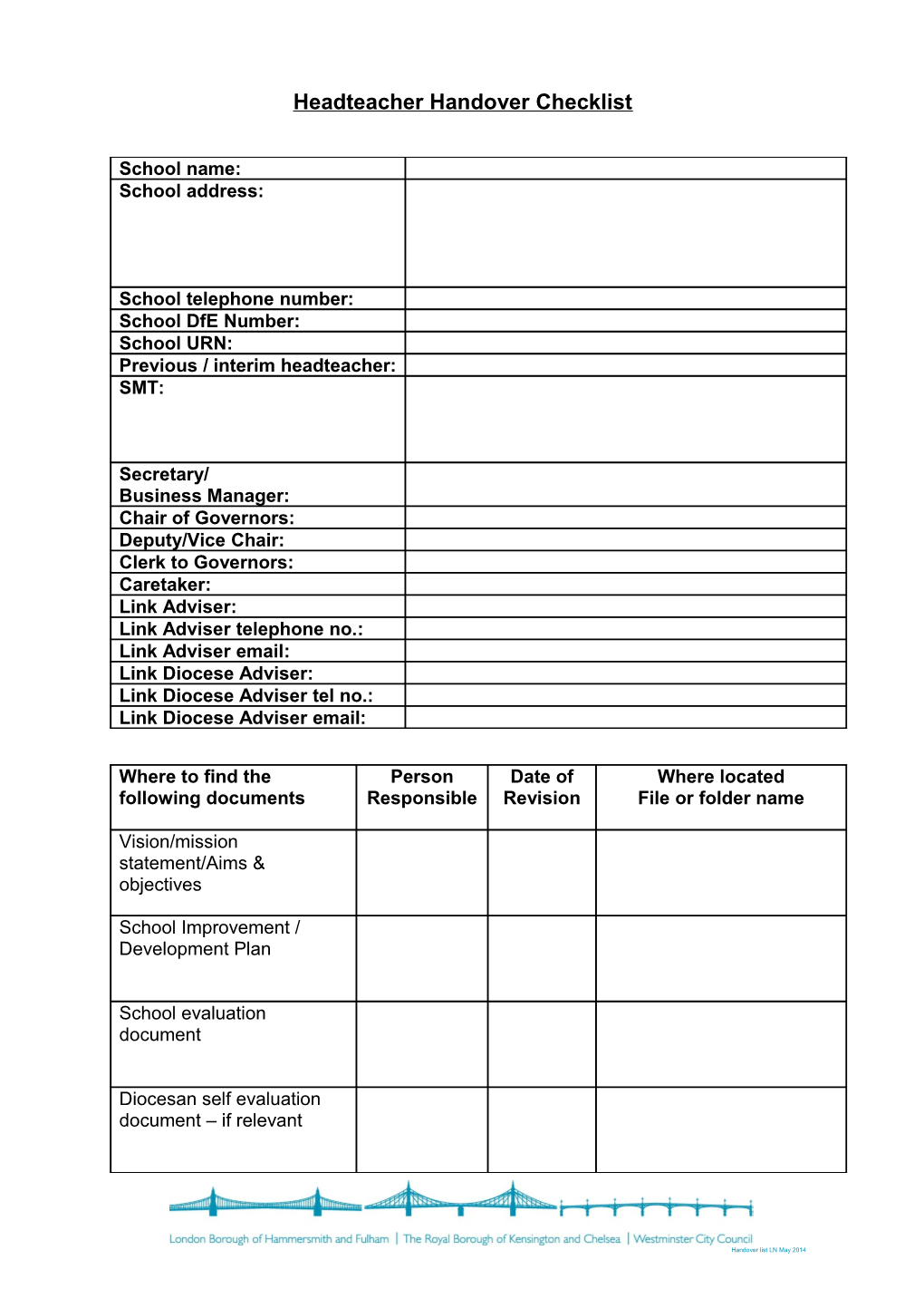 Headteacher Handover Checklist