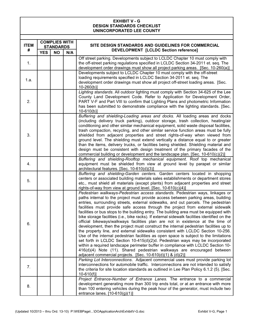 (Updated 10/2013 Thru Ord. 13-10) P: Webpage Doapplicationarchexhibitv-Gexhibit V-G, Page 1