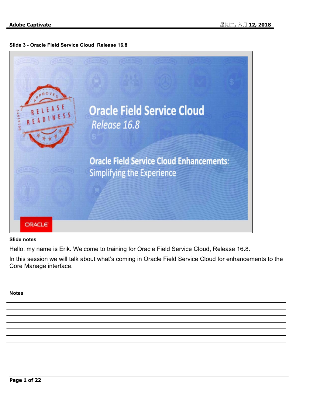 Slide 3 - Oracle Field Service Cloud Release 16.8
