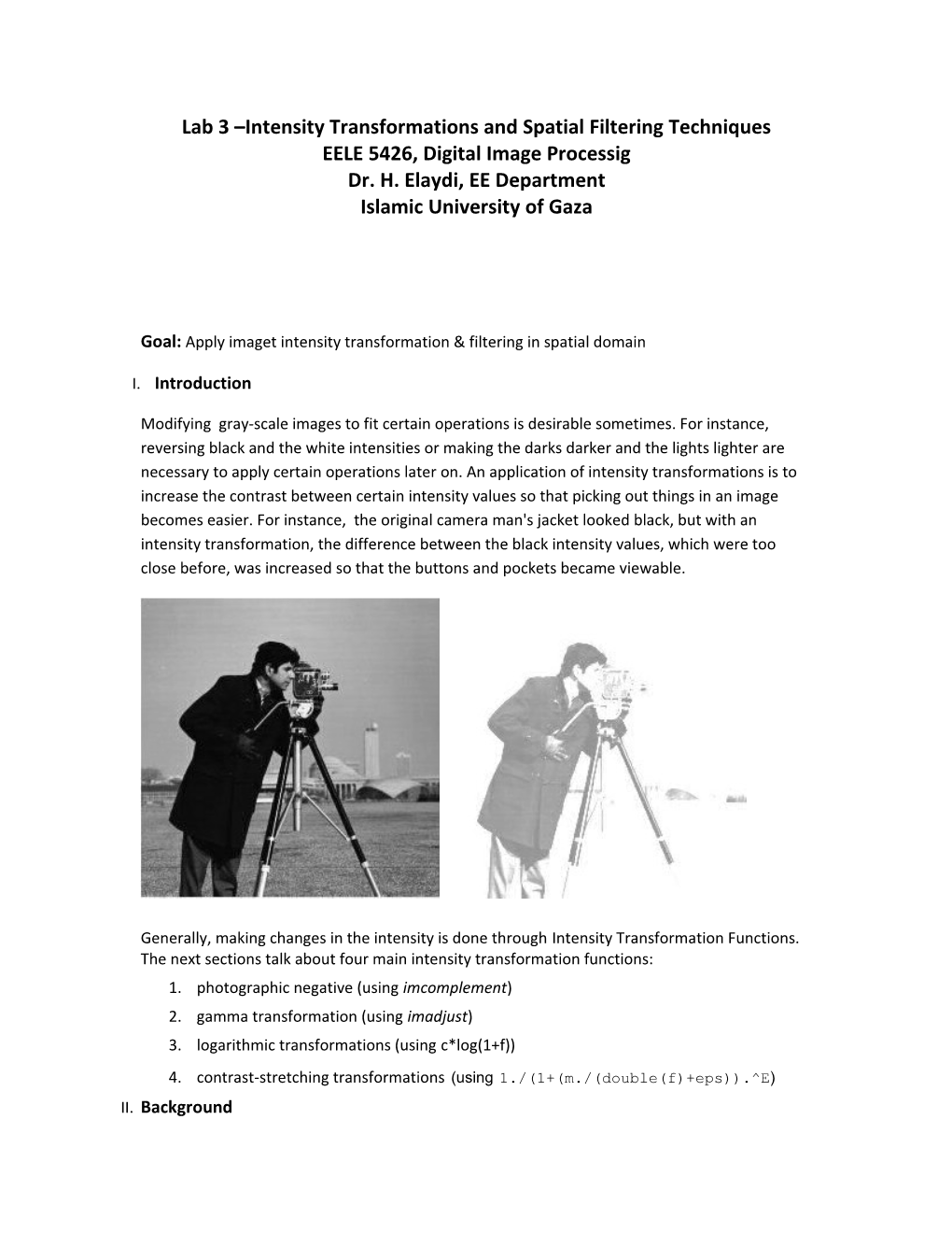 Lab 3 Intensity Transformations and Spatial Filtering Techniques