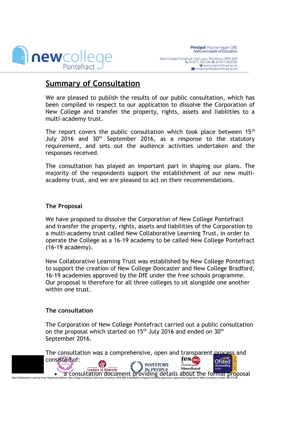 Summary of Consultation