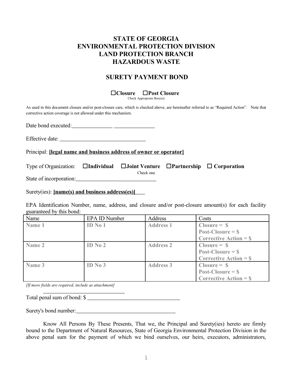 Surety Bond Guaranteeing Payment Into a Trust Fund for Closure