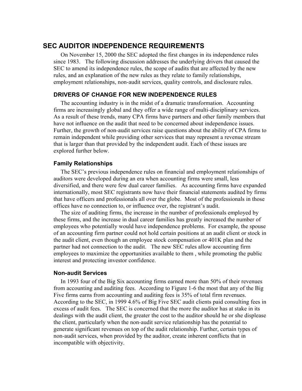 SEC Auditor Independence Requirements