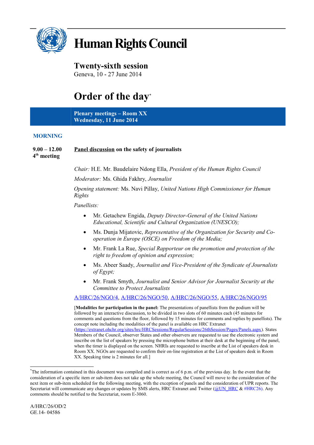 Order of the Day, 11 June 2014 in Word