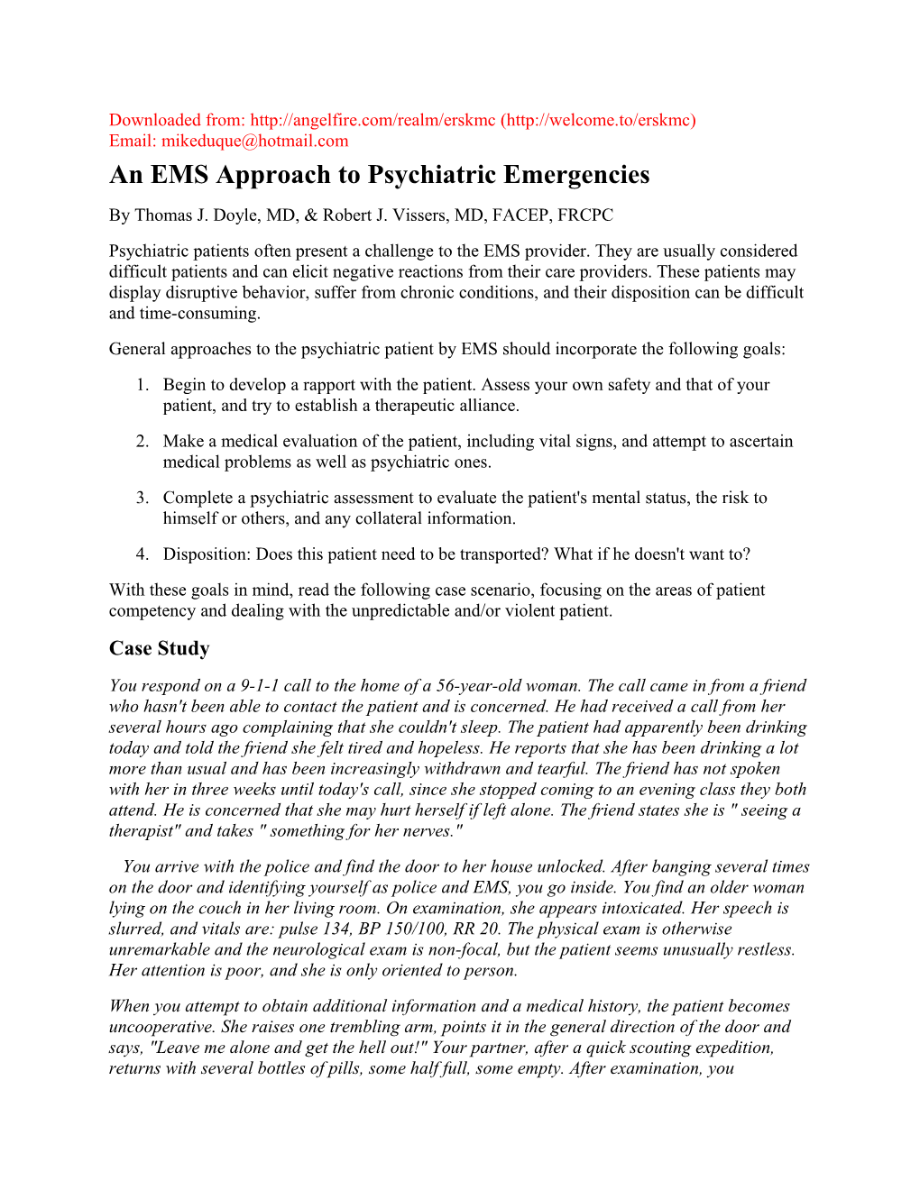 An EMS Approach to Psychiatric Emergencies