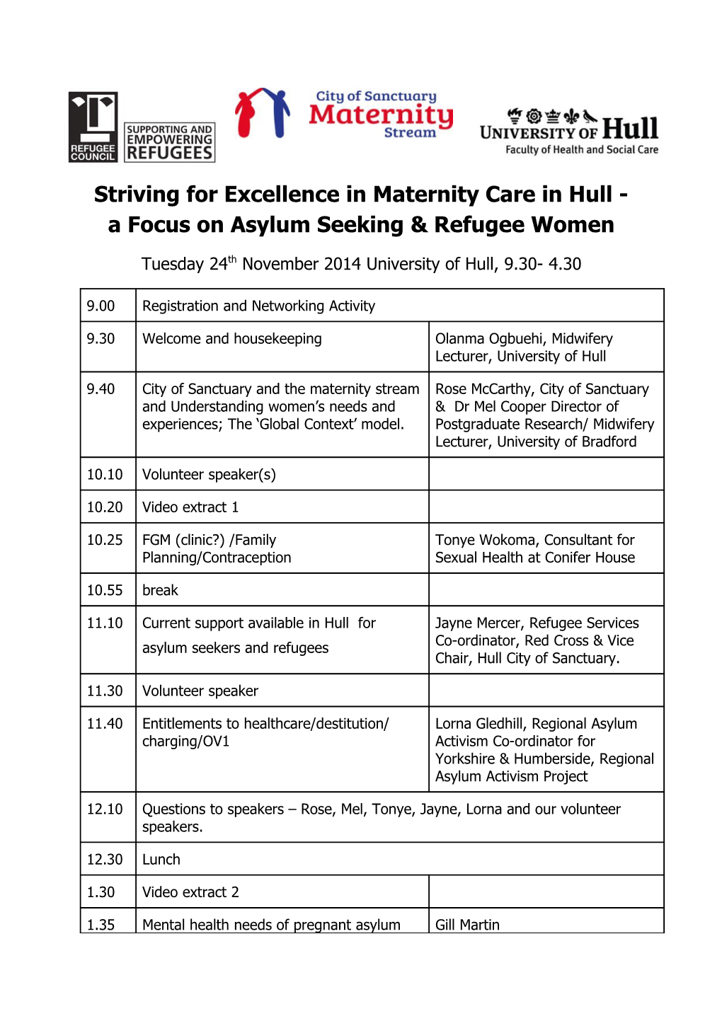 Striving for Excellence in Maternity Care in Hull - a Focus on Asylum Seeking & Refugee Women