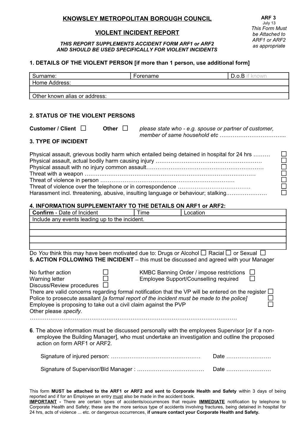 THIS REPORT SUPPLEMENTS ACCIDENT FORM ARF1 Or ARF2
