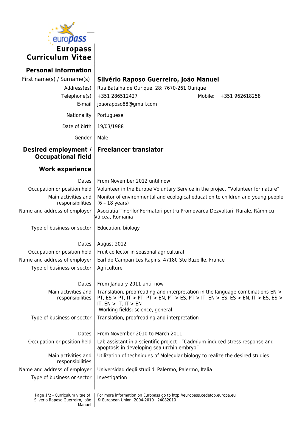 Europass Curriculum Vitae s11