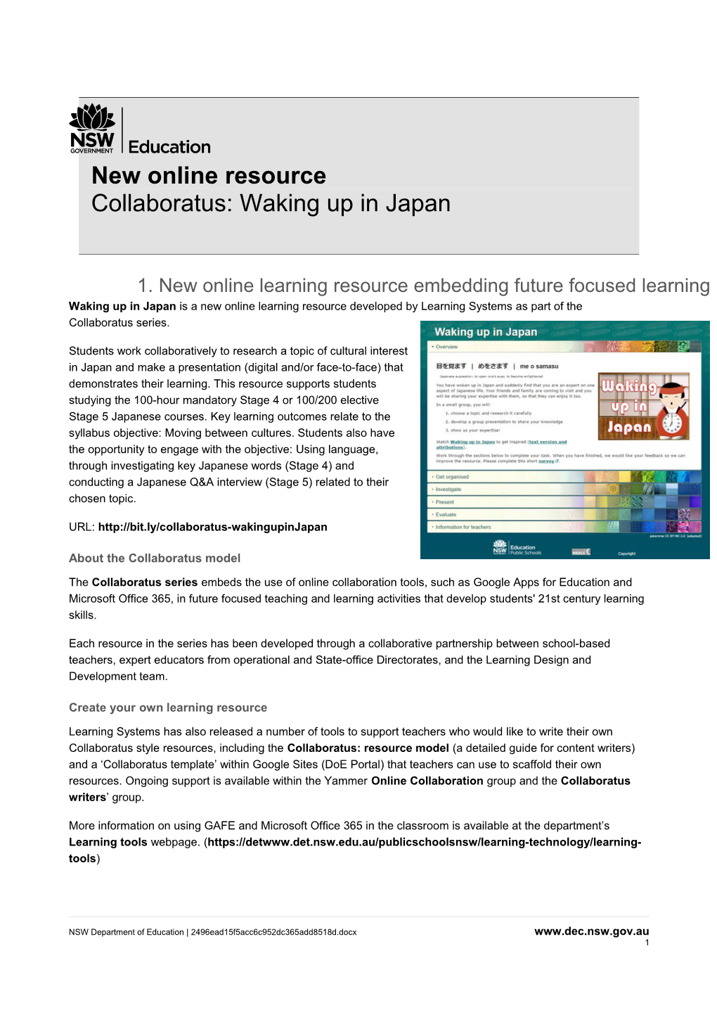 New Online Learning Resource Embedding Future Focused Learning