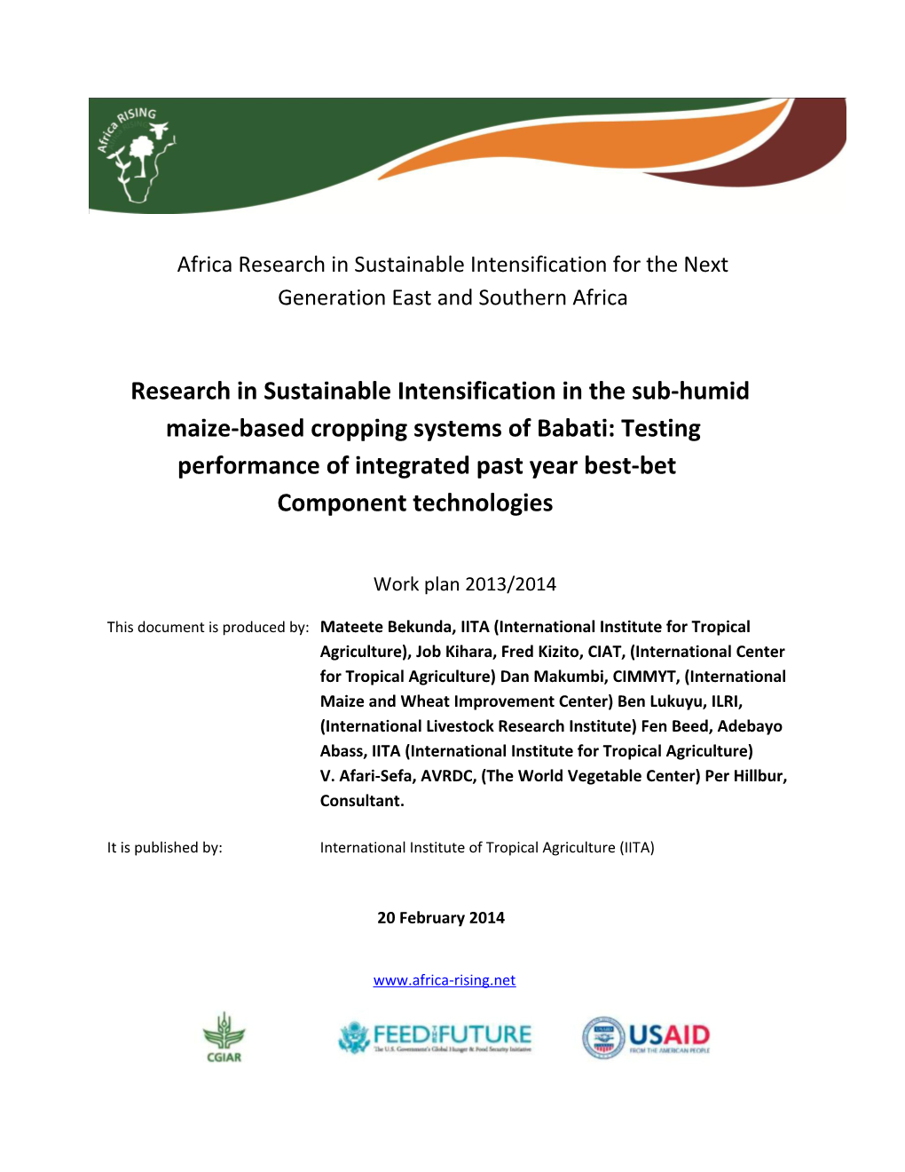 Africa Research in Sustainable Intensification for the Next