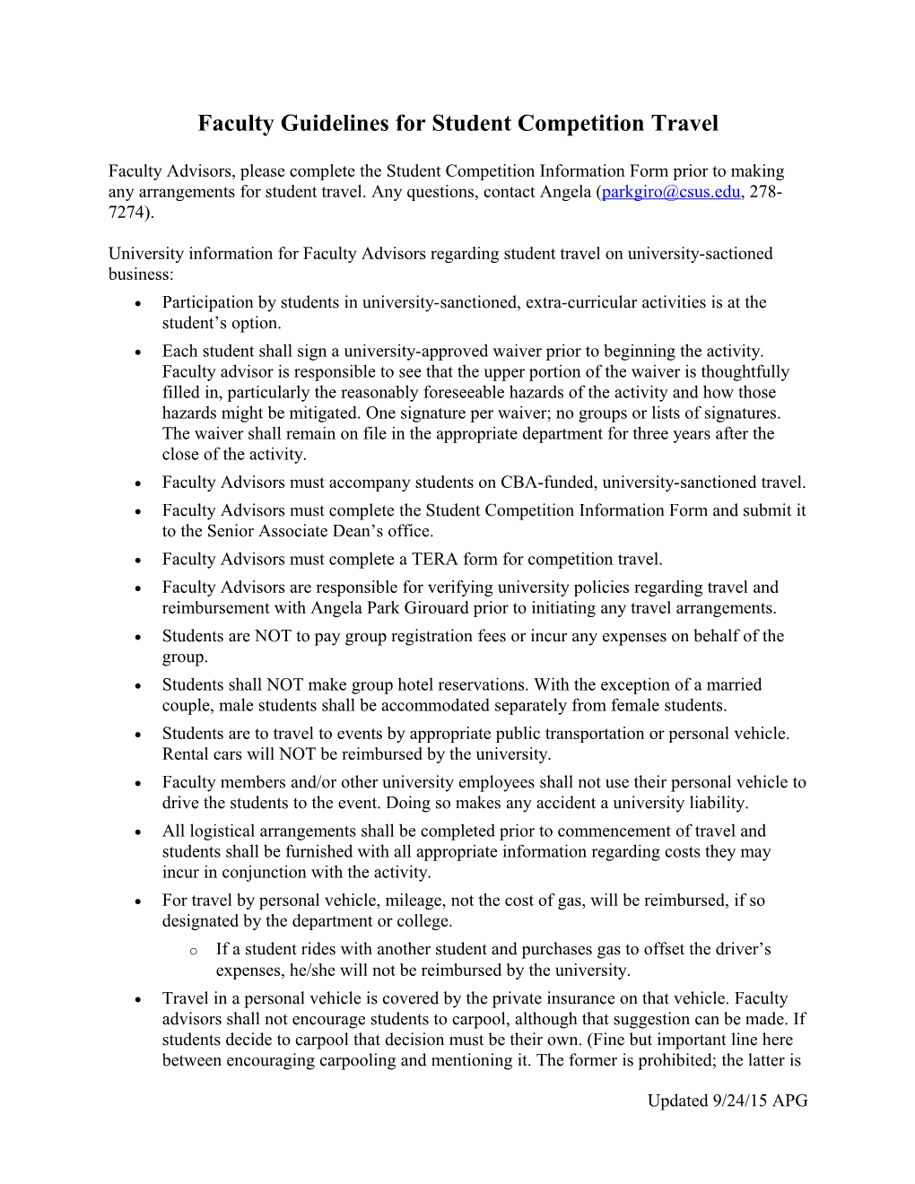 Faculty Guidelines for Student Competition Travel