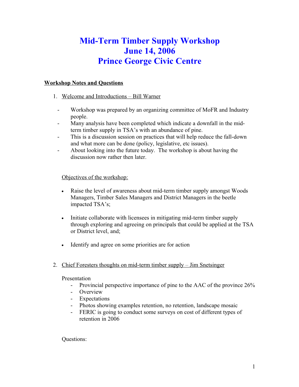 Mid-Term Timber Supply Workshop