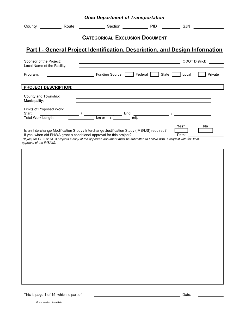 Part I - General Project Identification, Description, and Design Information