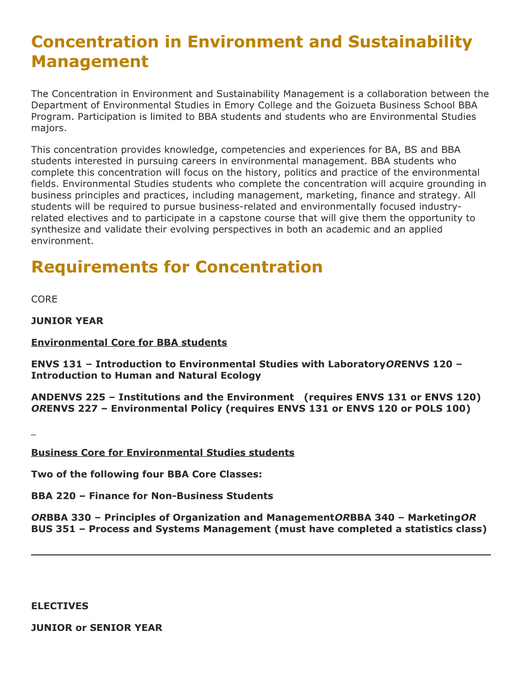 Concentration in Environment and Sustainability Management