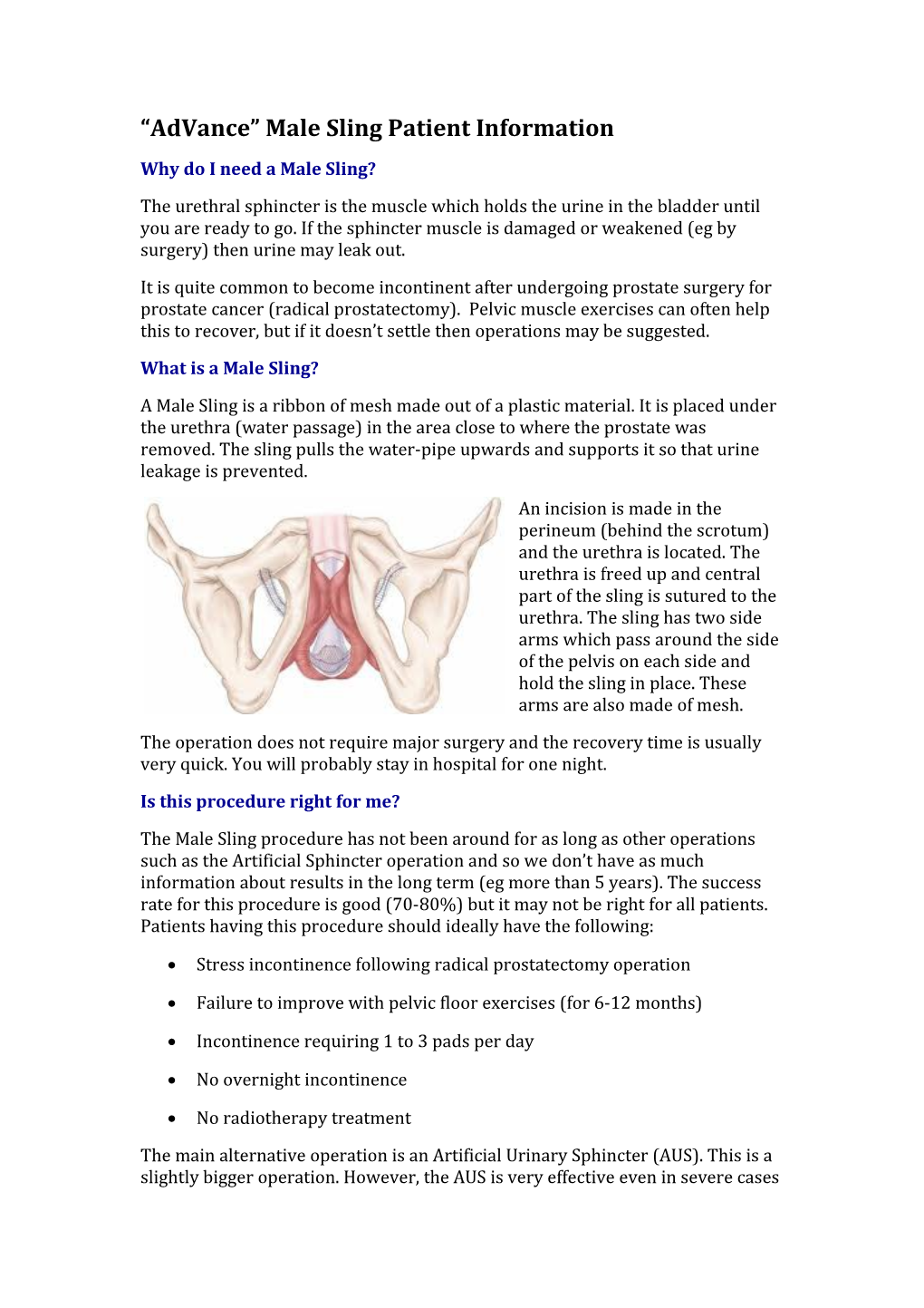 Advance Male Sling Patient Information