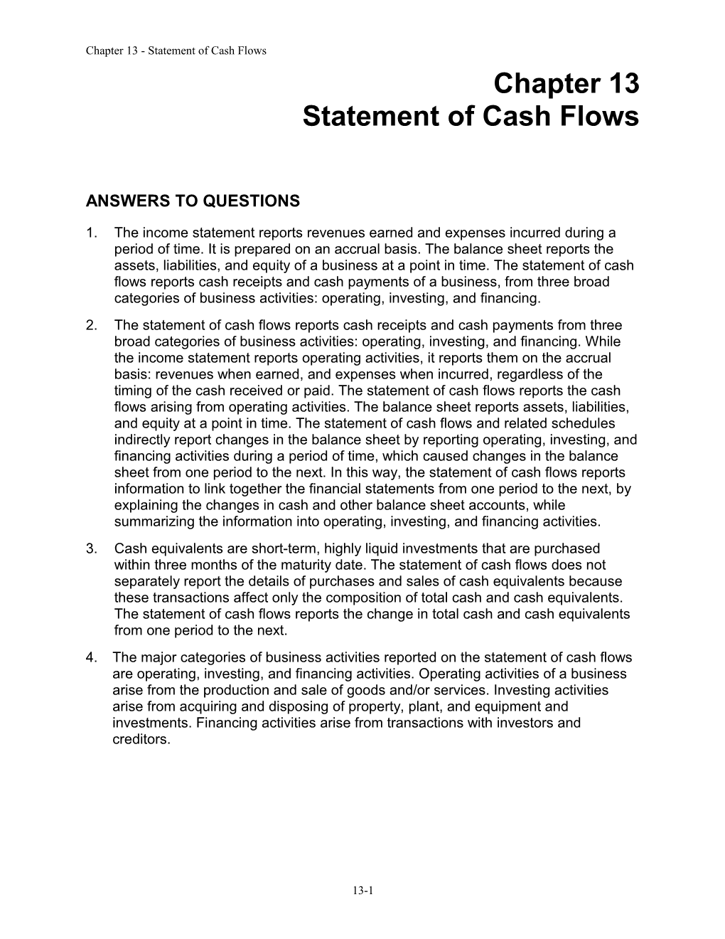 Chapter 13 - Statement of Cash Flows