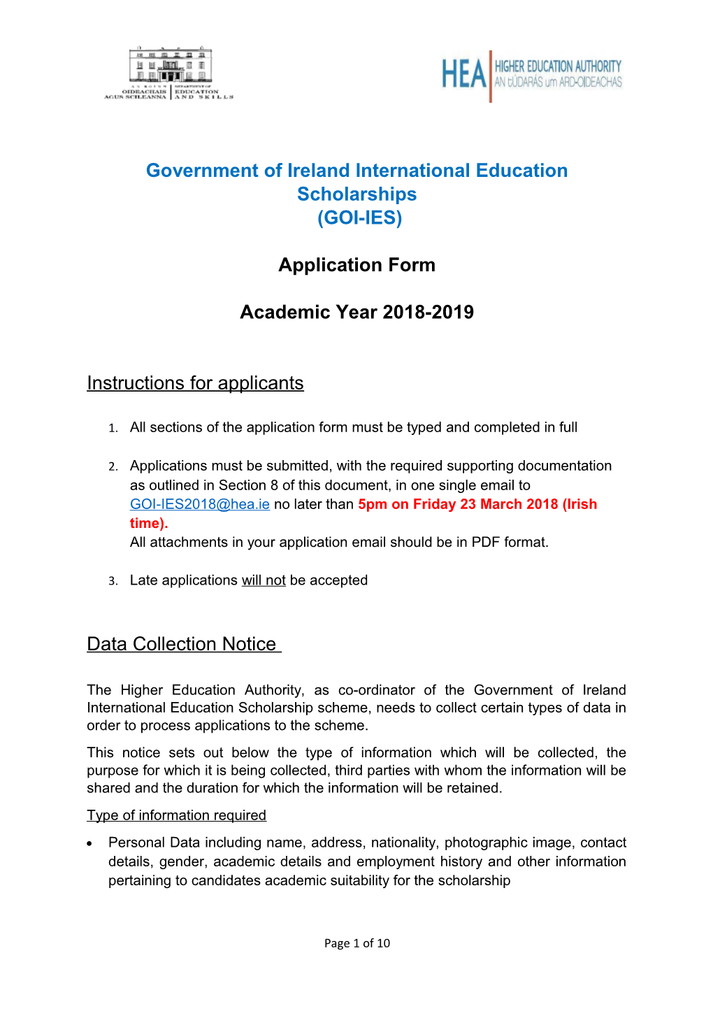 Government of Ireland International Education Scholarships