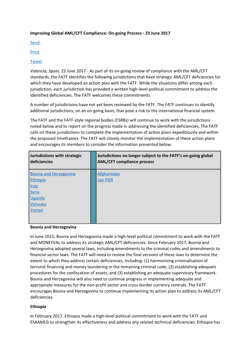 Improving Global AML/CFT Compliance: On-Going Process - 23 June 2017