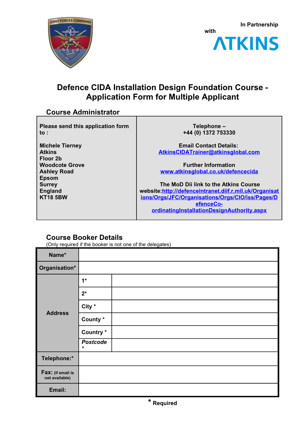 Defence Installation Design Course Application Form