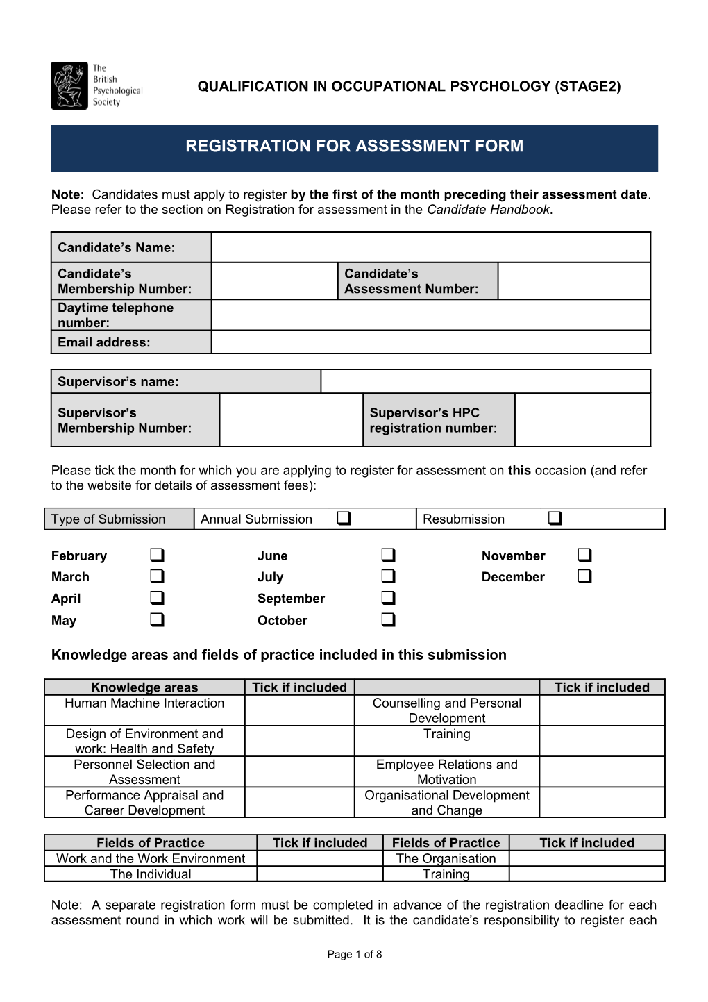 Knowledge Areas and Fields of Practice Included in This Submission