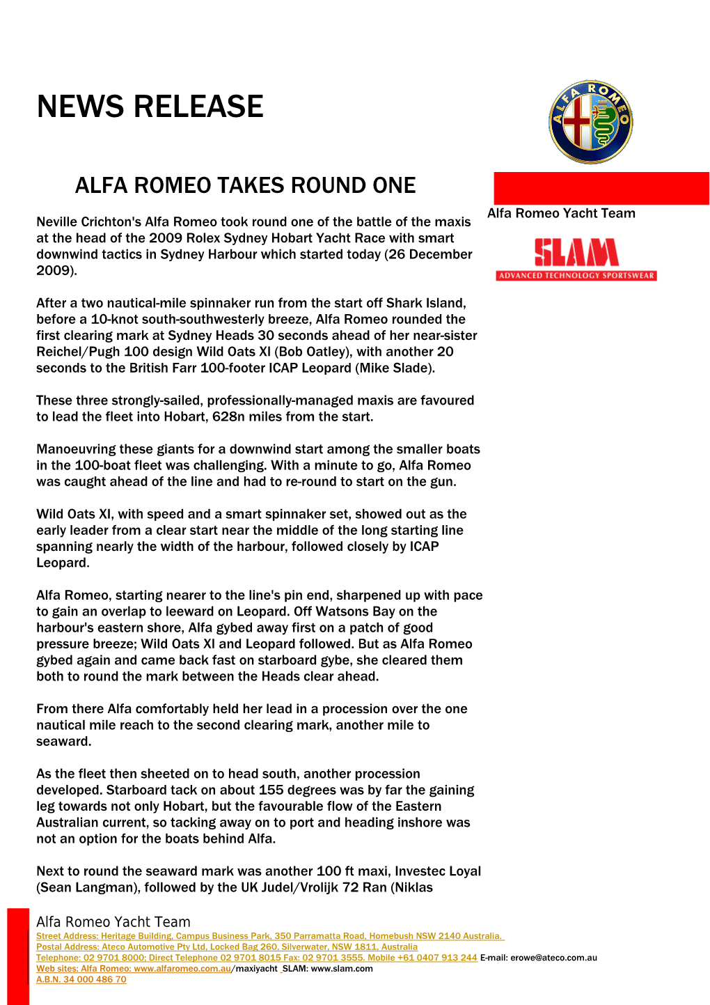 ALFA ROMEO Takes Round One