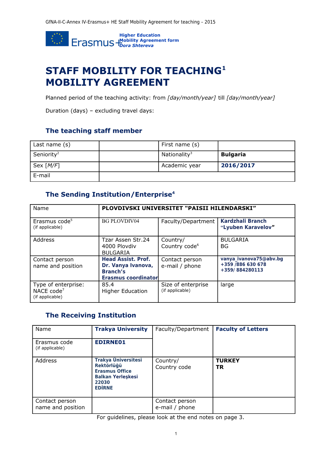 Staff Mobility for Teaching