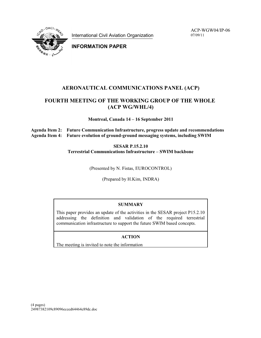 SESAR P.15.2.10 Terrestrial Communications Infrastructure SWIM Backbone