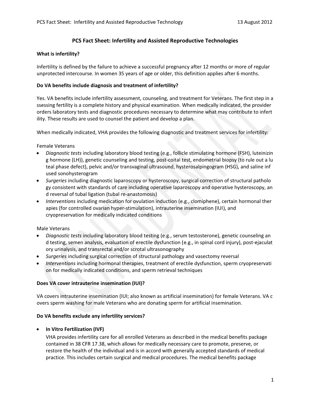 PCS Fact Sheet: Infertility and Assisted Reproductive Technologies