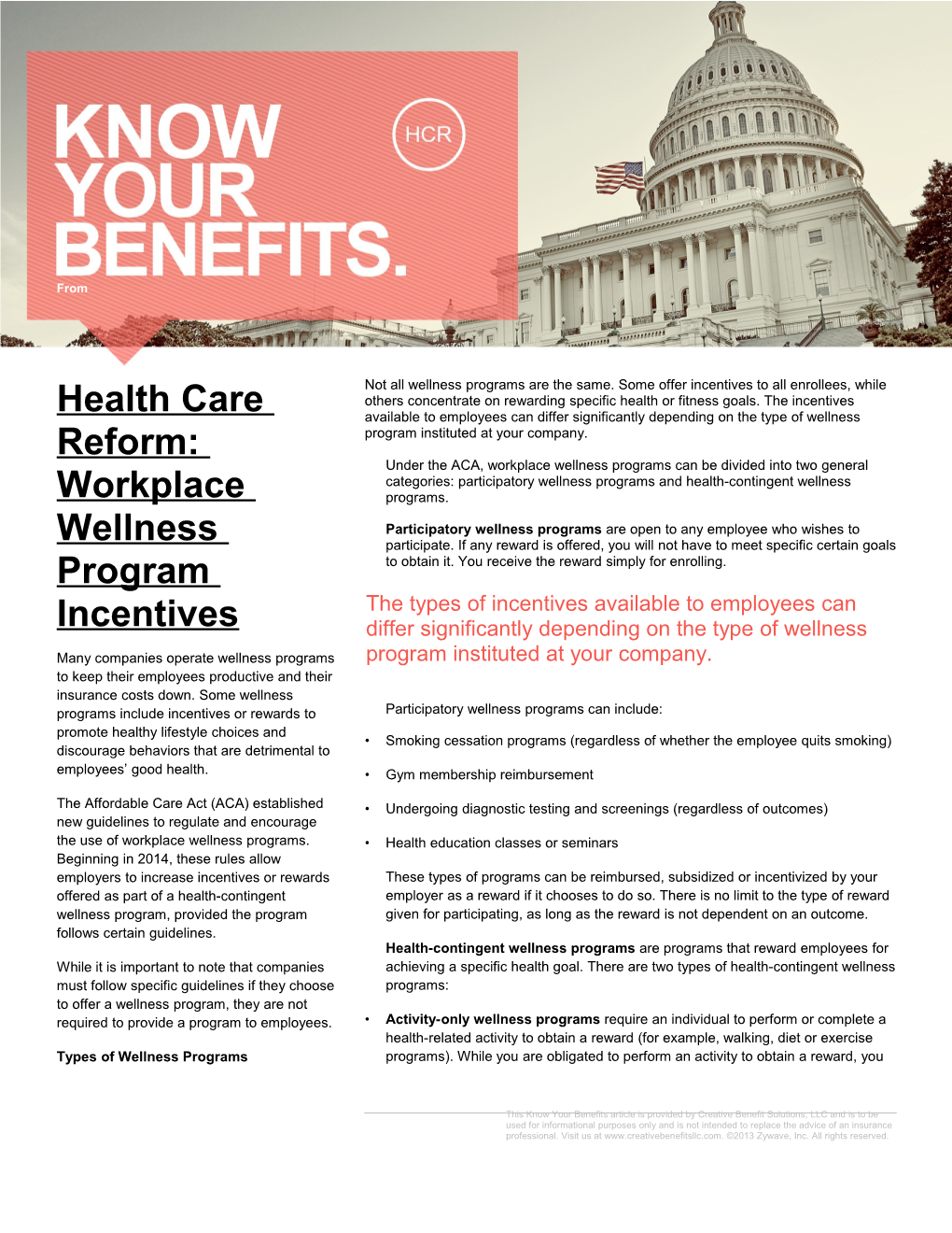 Health Care Reform: Workplace Wellness Program Incentives