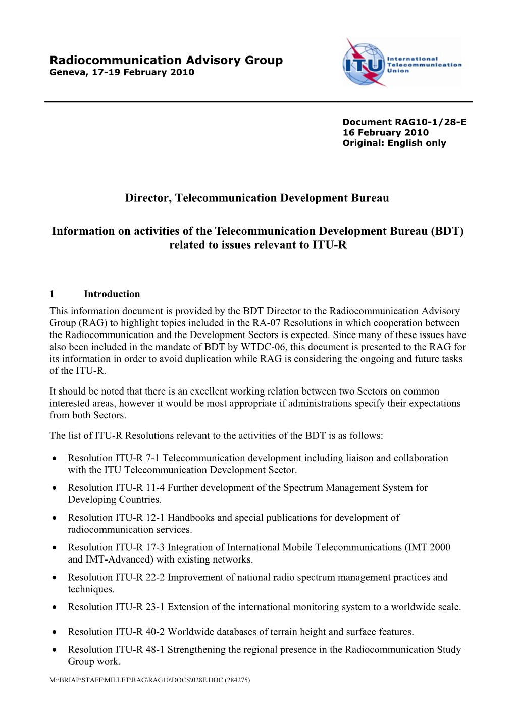 On the Cooperation Between Itu-T and Itu-R