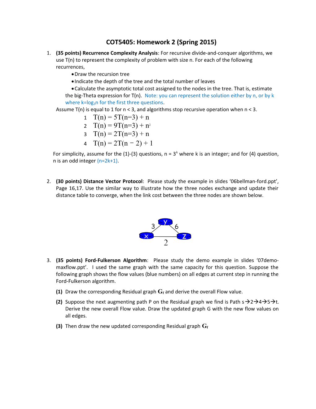 COT5405: Homework 2 (Spring 2015)