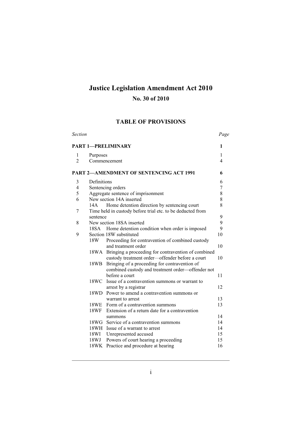 Justice Legislation Amendment Act 2010