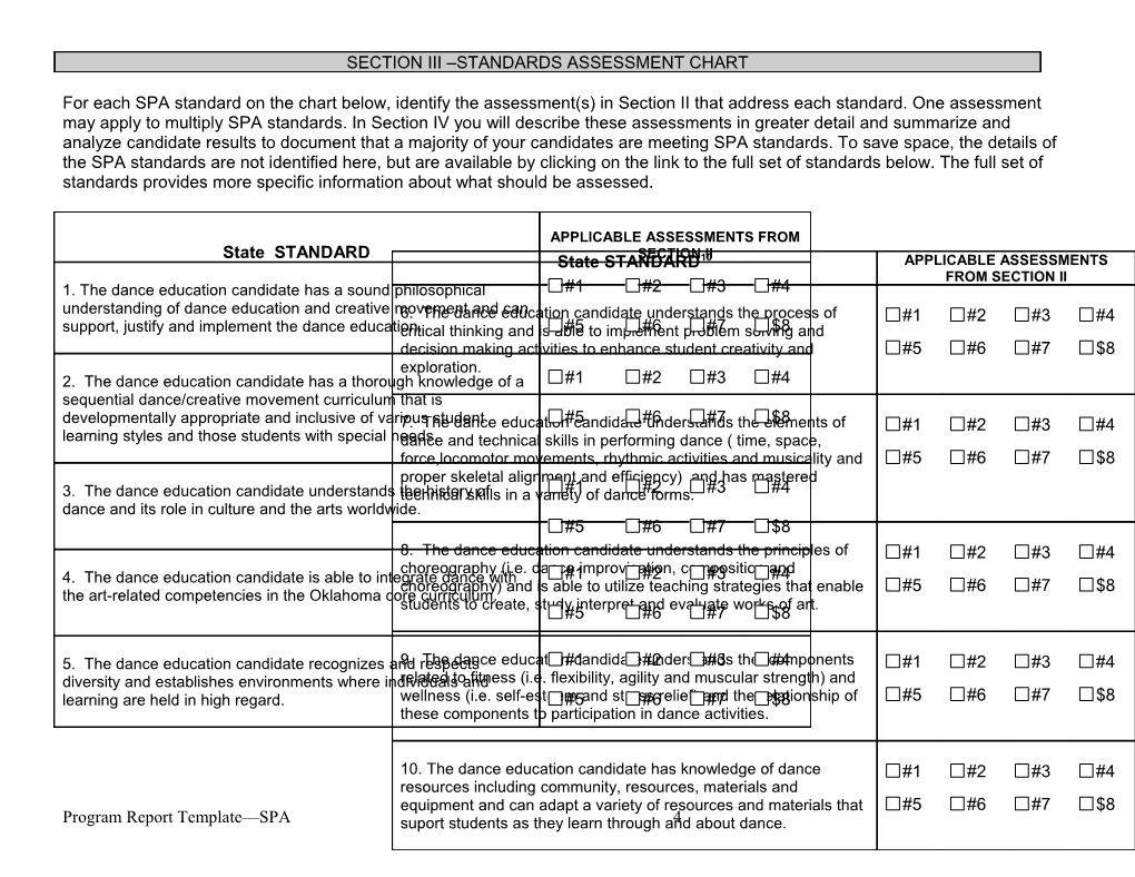Section Iii Standards Assessment Chart