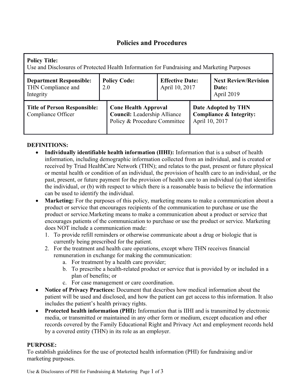 Use and Disclosures of PHI for Fundraising and Marketing Purposes