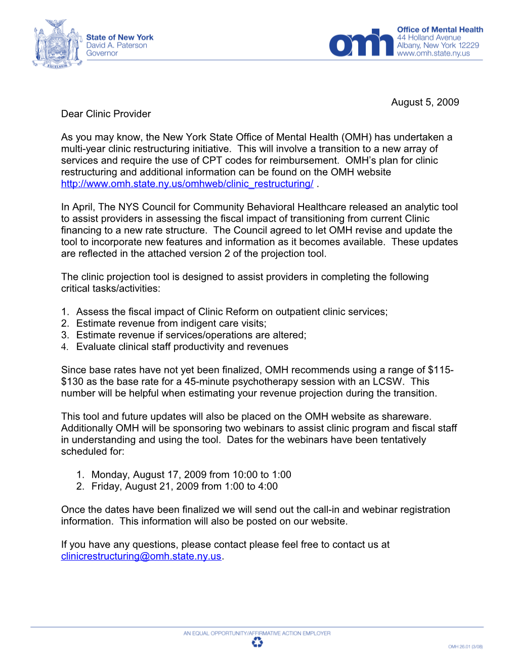The NYS Council for Community Behavioral Healthcare Has Released an Outpatient Clinic