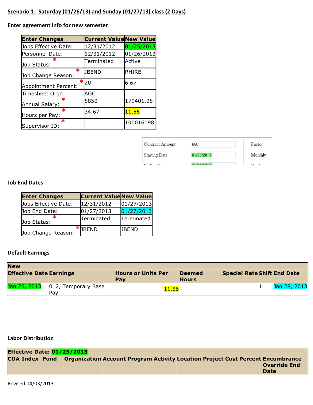 Enter Agreement Info for New Semester