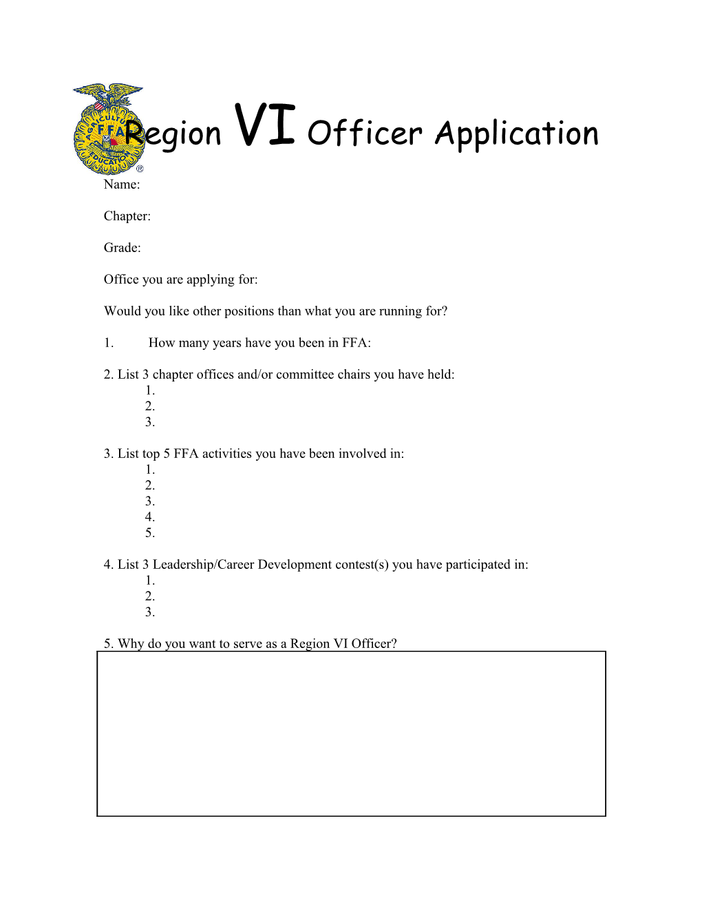 Region VI Officer Application