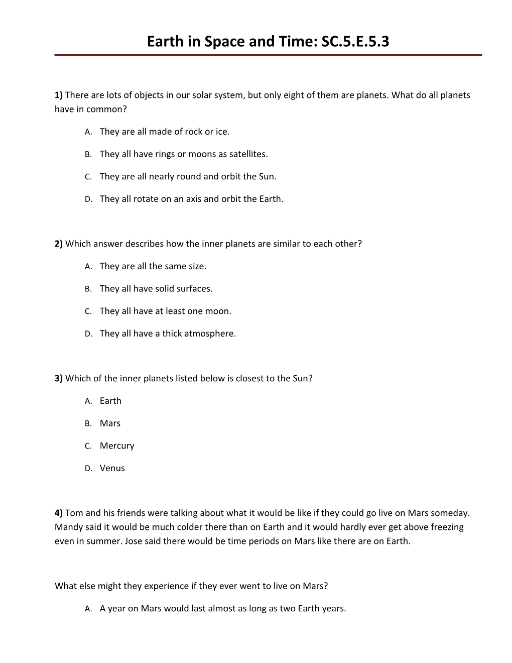 Earth in Space and Time: SC.5.E.5.3