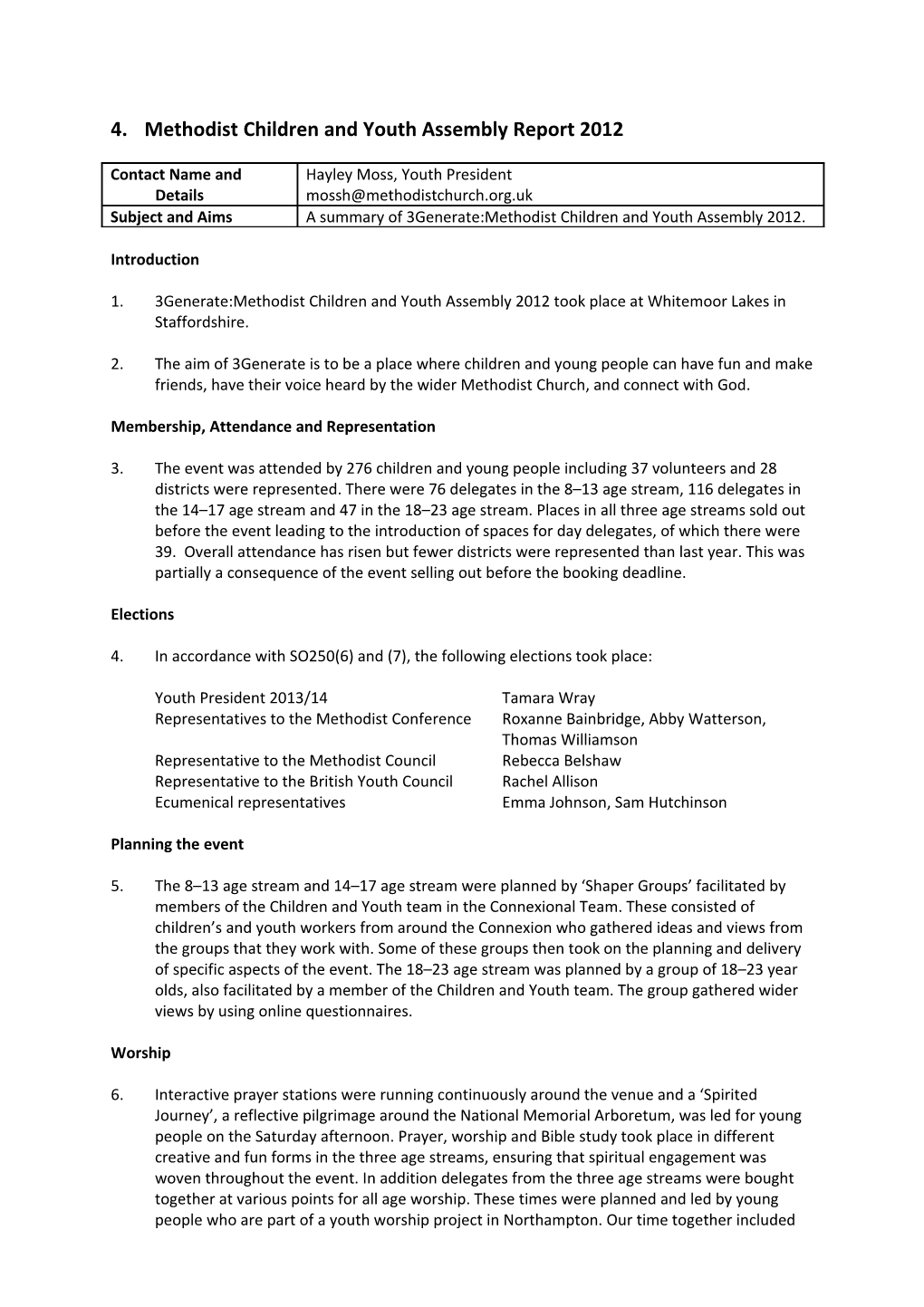 Template for Papers for Consideration by the Strategies and Resources Committee