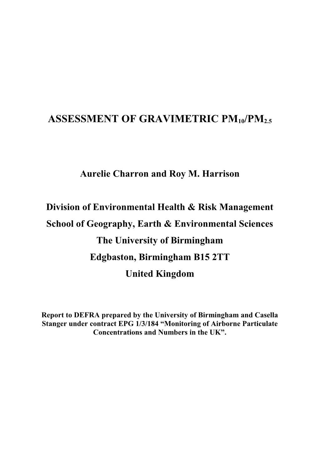 Assessment of Gravimetric PM10/PM2