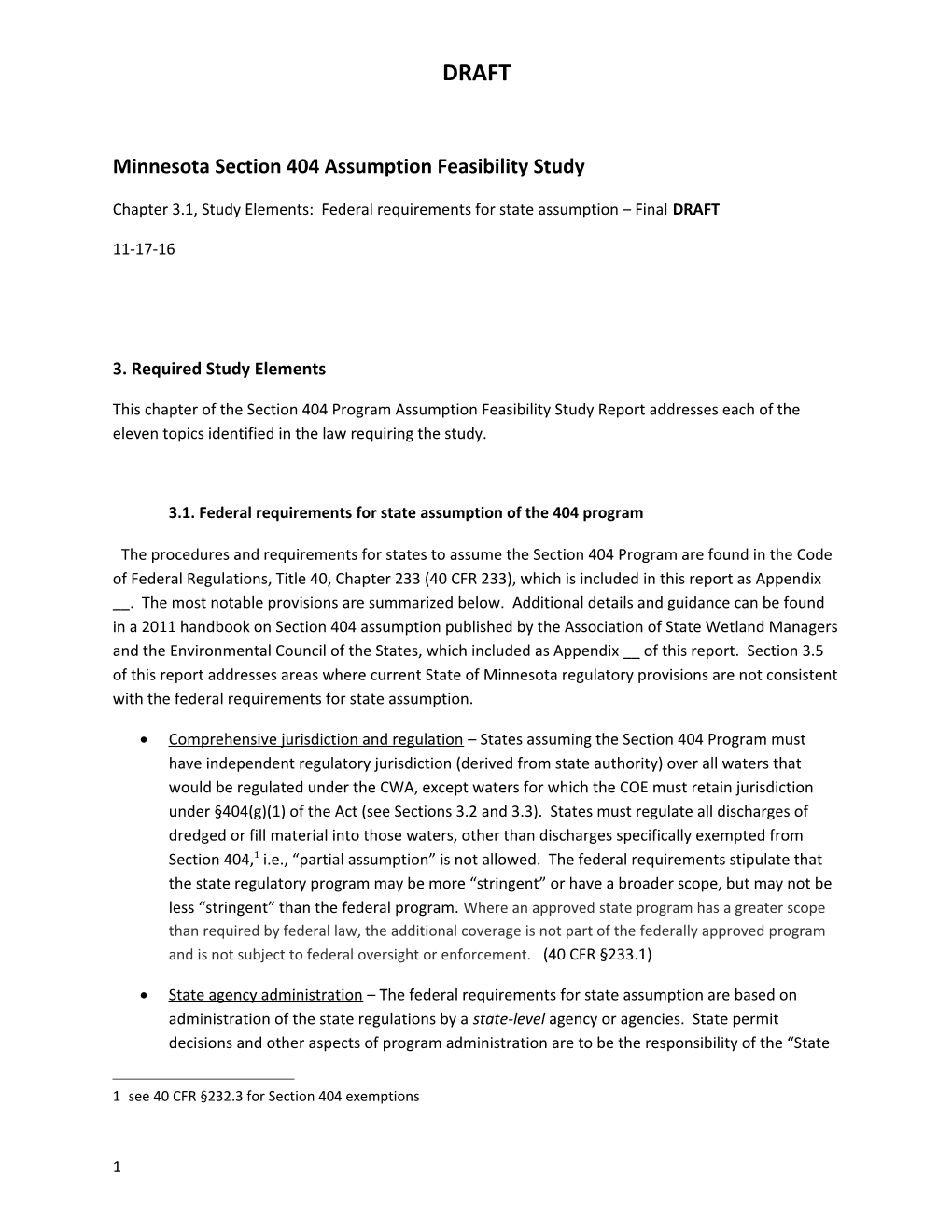 Minnesota Section 404 Assumption Feasibility Study