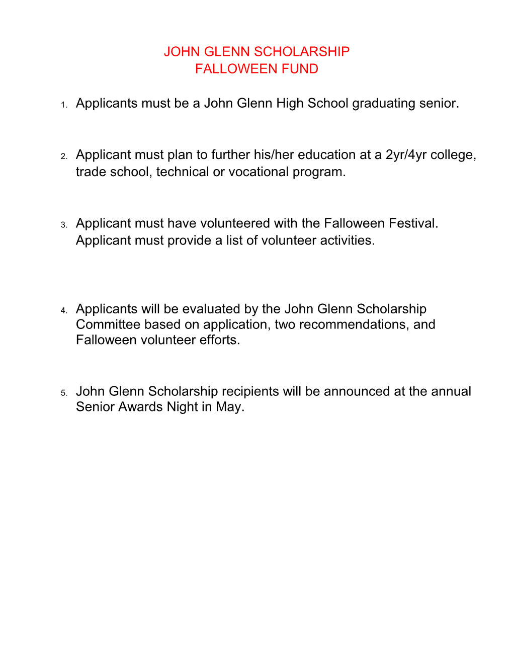 John Glenn Scholarship