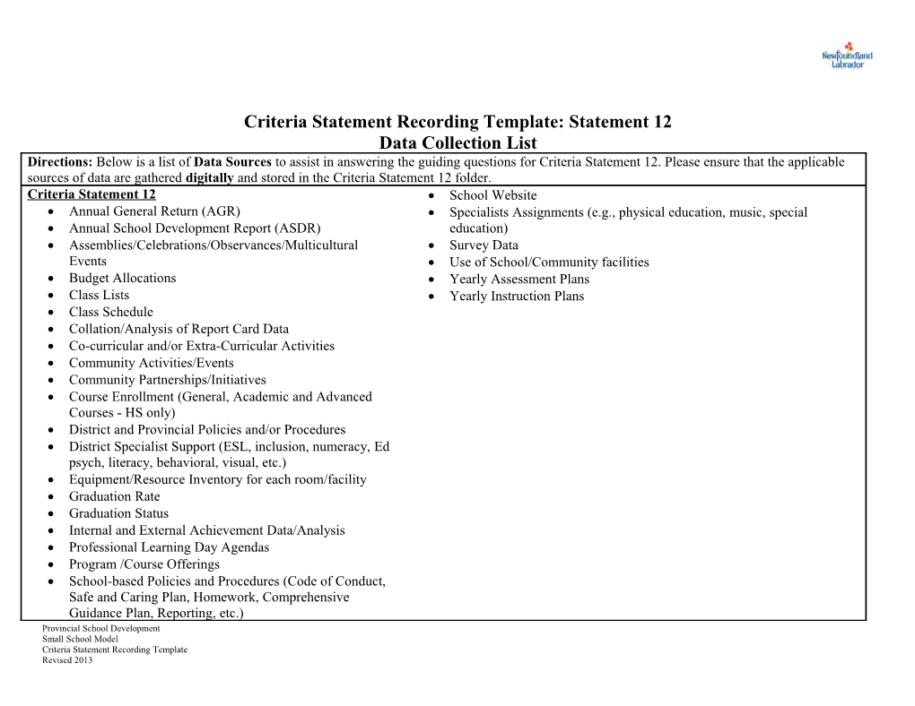 Criteria Statement Recording Template