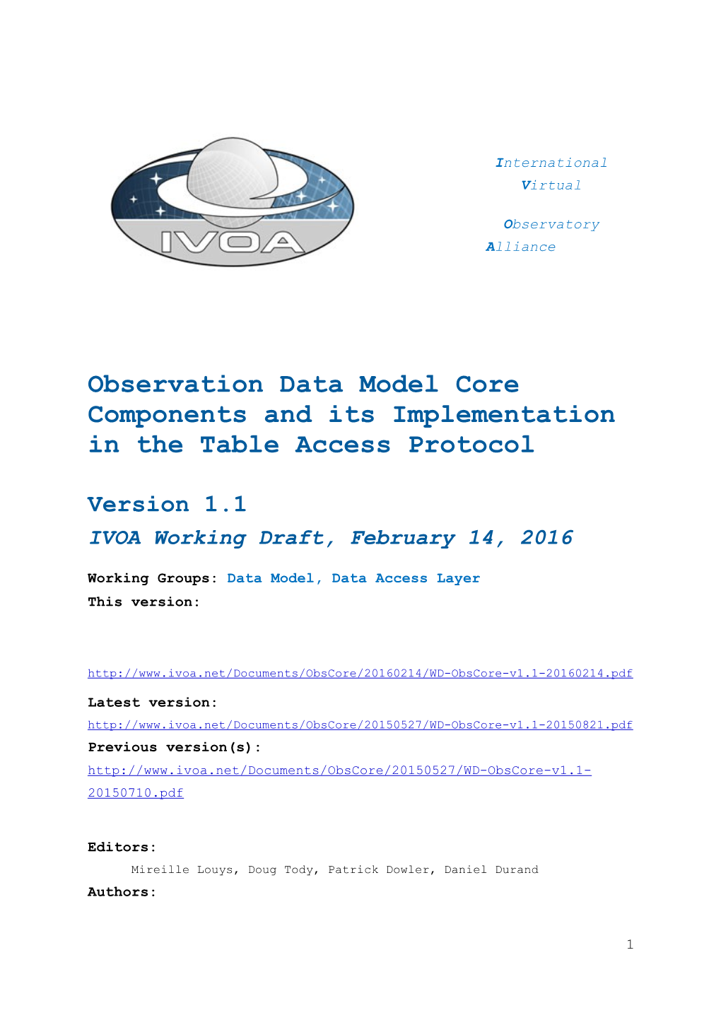 Working Groups:Data Model, Data Access Layer