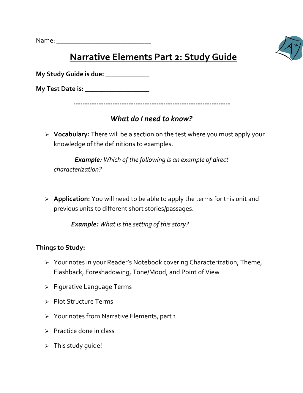 Narrative Elements Part 2: Study Guide