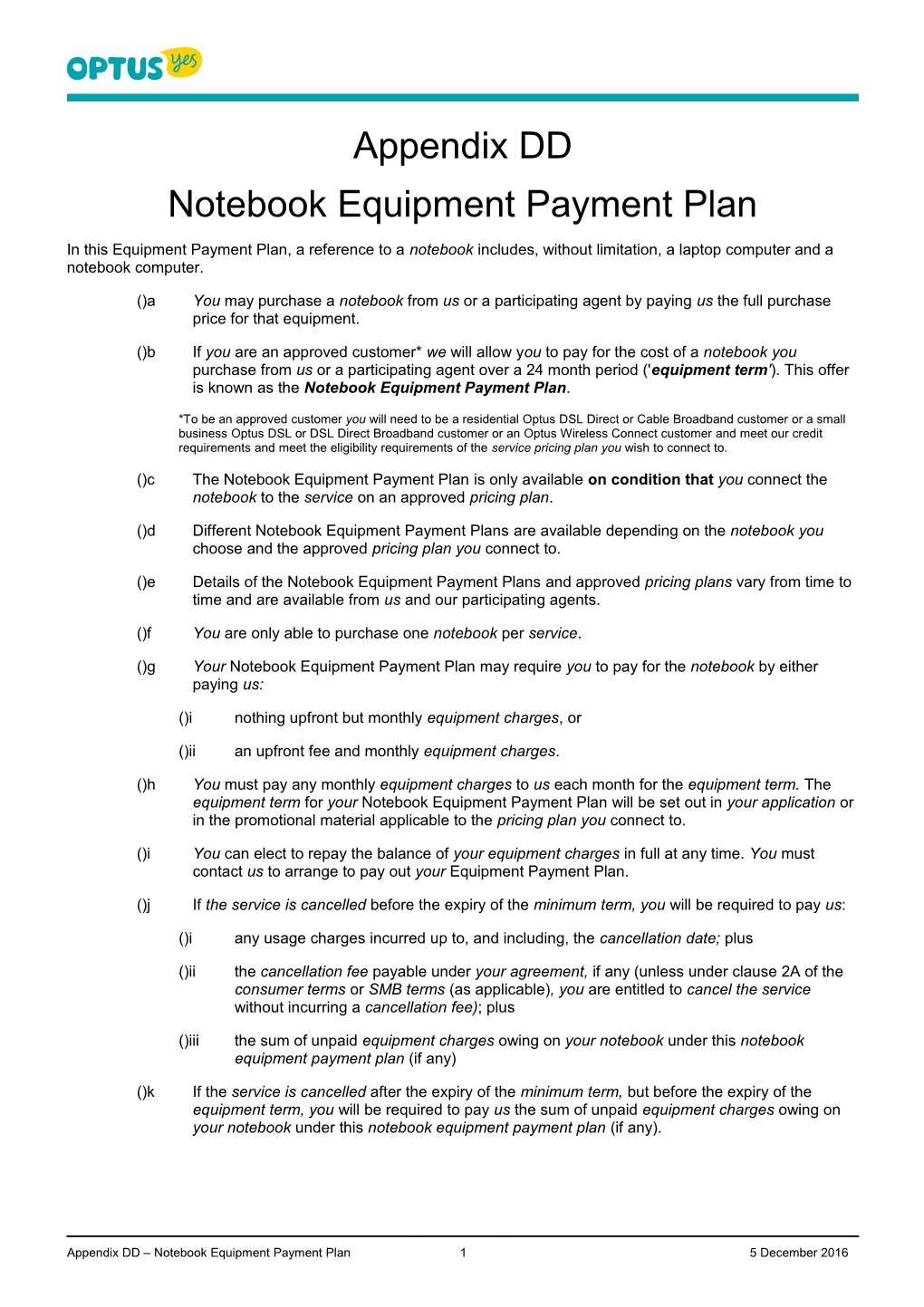 Notebook Equipment Payment Plan
