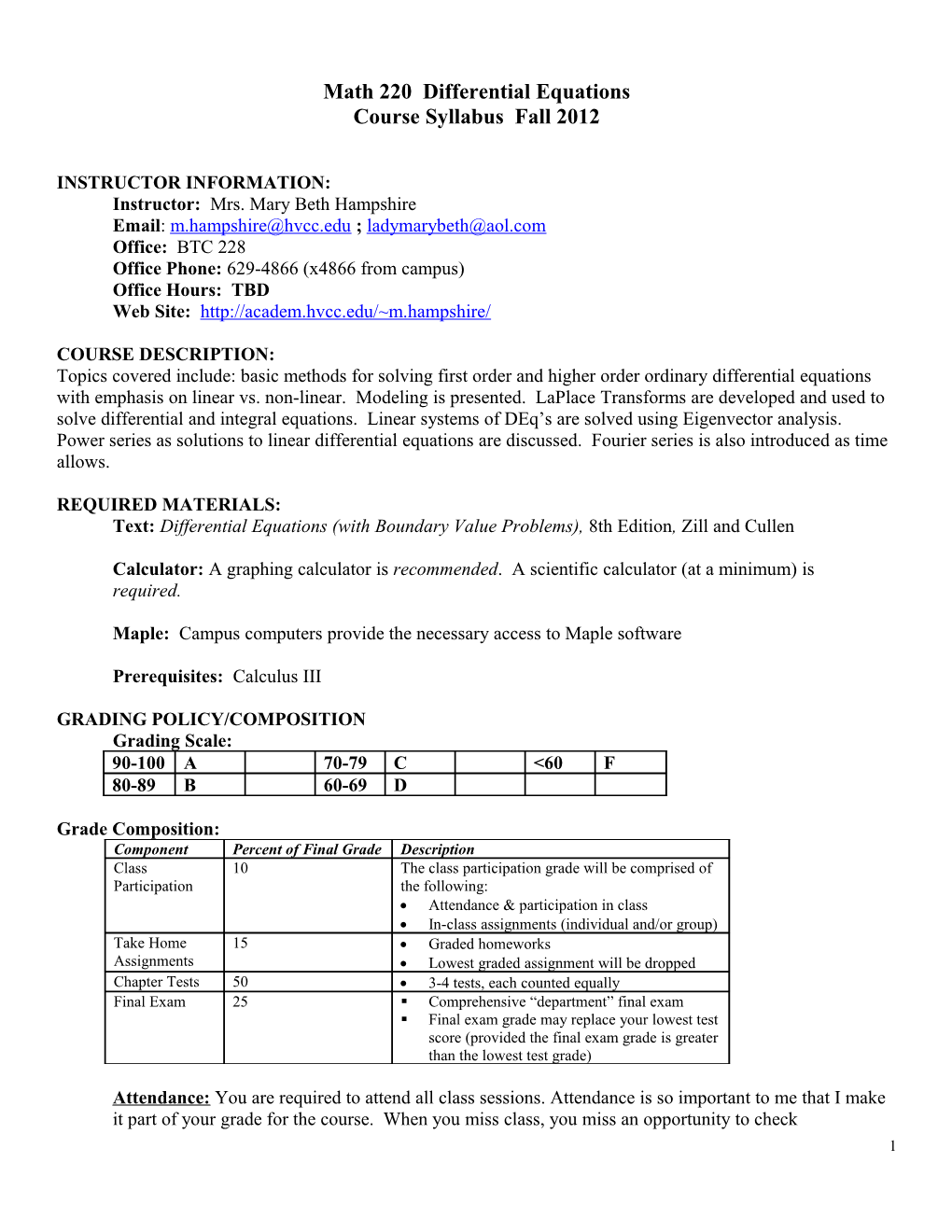 Math 220 Differential Equations