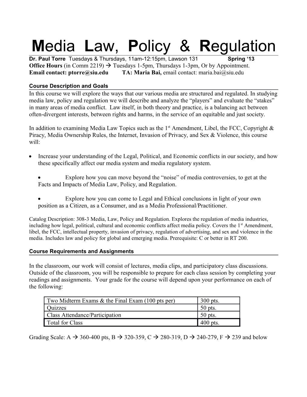 Media Law, Policy & R Egulation