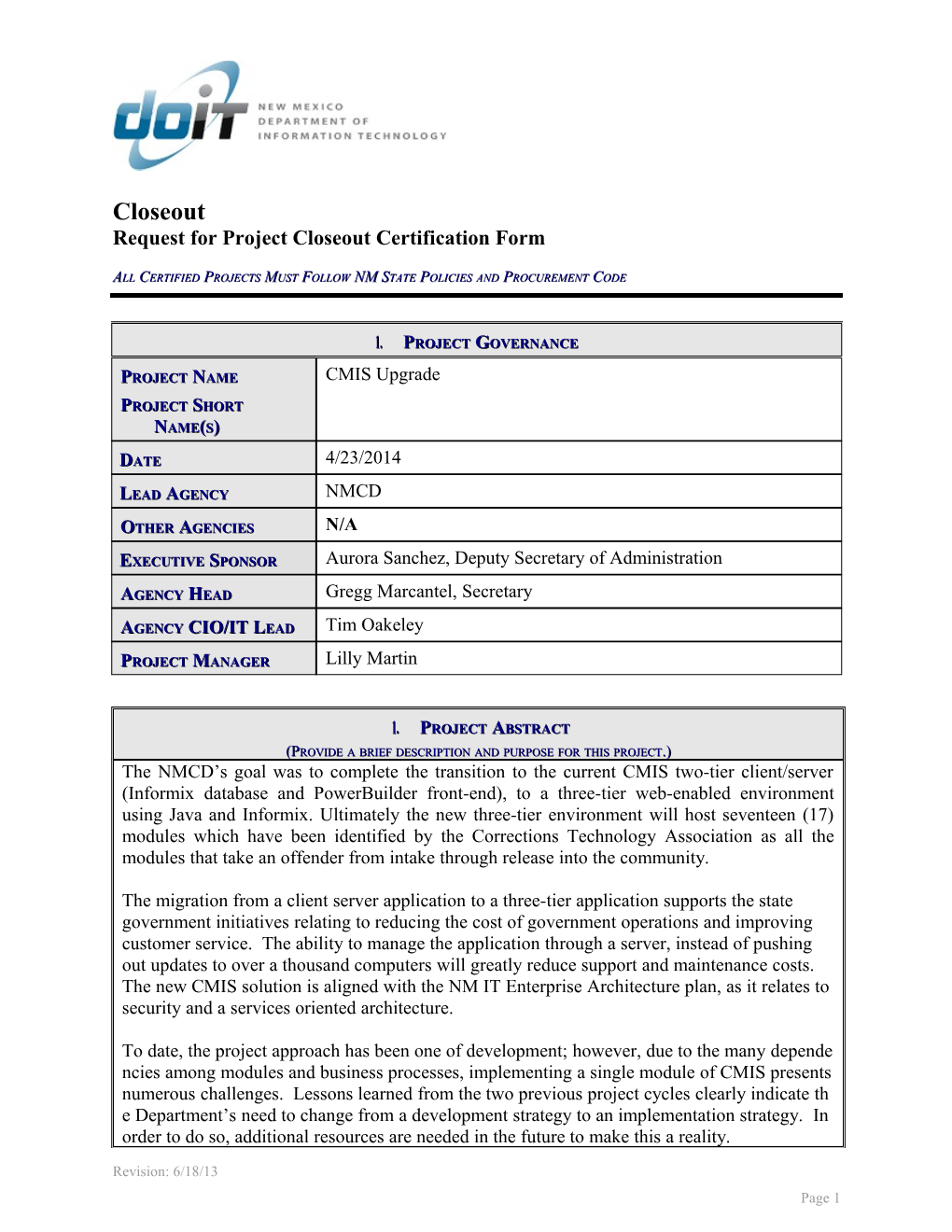 Request for Project Closeout Certification Form s4